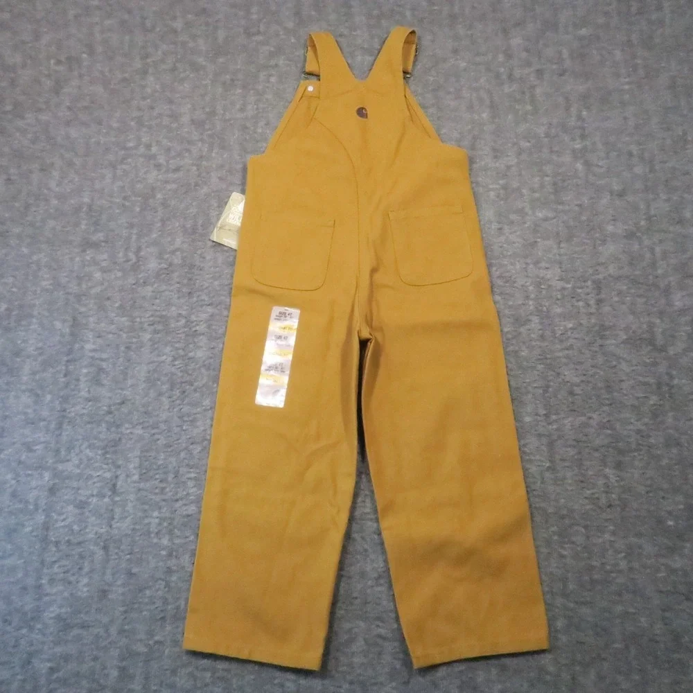 Carhartt CM8609 Duck Canvas‎ Bib Overalls Kids 4T Brown Double Knee Outdoor New